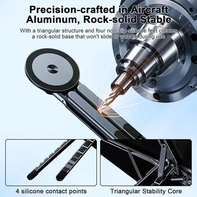 Alt view image 6 of 7 - Foldable Laptop Stand for Desk All-in-One Portable Holder for Laptop Phone & Tablet with Magnetic Mount - 8-Angle Adjustable Aluminum with Non-Slip Base for 10-15.6 Laptops