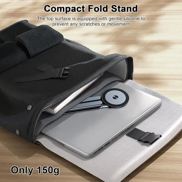 Alt view image 7 of 7 - Foldable Laptop Stand for Desk All-in-One Portable Holder for Laptop Phone & Tablet with Magnetic Mount - 8-Angle Adjustable Aluminum with Non-Slip Base for 10-15.6 Laptops