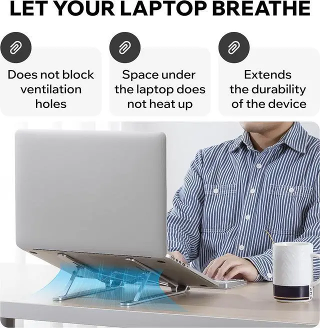 Alt view image 2 of 7 - Portable Aluminum Laptop Stand for Desk 7 Levels Adjustable Height Foldable Laptop Holder for 915.6 Inch Laptops Tablets and Notebooks Ergonomic Riser for Office Home Travel Use