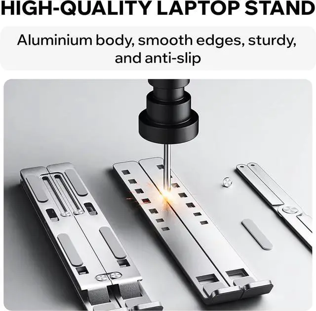 Alt view image 3 of 7 - Portable Aluminum Laptop Stand for Desk 7 Levels Adjustable Height Foldable Laptop Holder for 915.6 Inch Laptops Tablets and Notebooks Ergonomic Riser for Office Home Travel Use