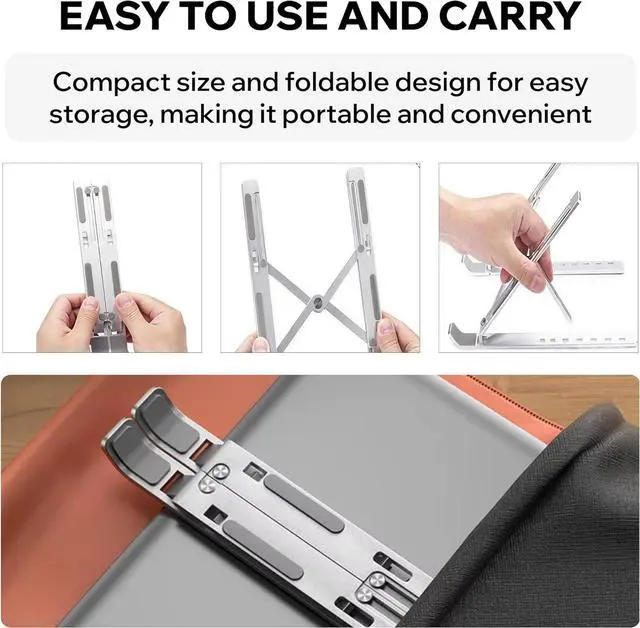 Alt view image 4 of 7 - Portable Aluminum Laptop Stand for Desk 7 Levels Adjustable Height Foldable Laptop Holder for 915.6 Inch Laptops Tablets and Notebooks Ergonomic Riser for Office Home Travel Use