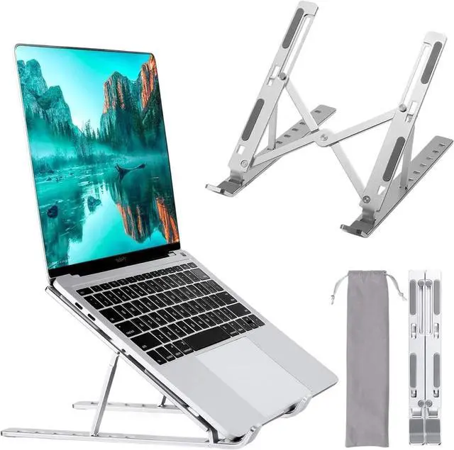 Main image of Portable Aluminum Laptop Stand for Desk 7 Levels Adjustable Height Foldable Laptop Holder for 915.6 Inch Laptops Tablets and Notebooks Ergonomic Riser for Office Home Travel Use