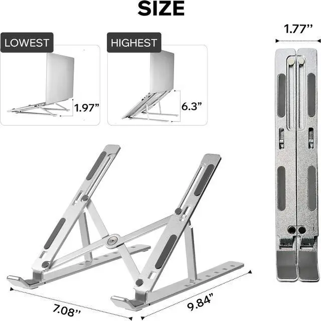 Alt view image 5 of 7 - Portable Aluminum Laptop Stand for Desk 7 Levels Adjustable Height Foldable Laptop Holder for 915.6 Inch Laptops Tablets and Notebooks Ergonomic Riser for Office Home Travel Use