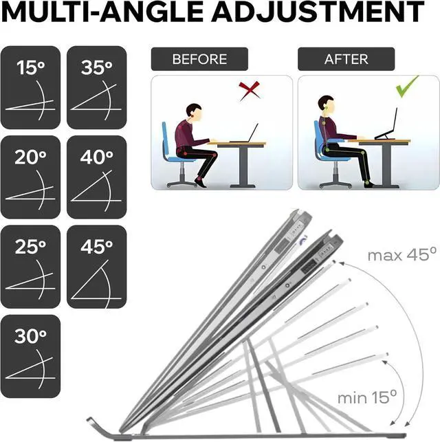 Alt view image 7 of 7 - Portable Aluminum Laptop Stand for Desk 7 Levels Adjustable Height Foldable Laptop Holder for 915.6 Inch Laptops Tablets and Notebooks Ergonomic Riser for Office Home Travel Use