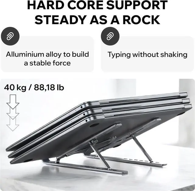 Alt view image 6 of 7 - Portable Aluminum Laptop Stand for Desk 7 Levels Adjustable Height Foldable Laptop Holder for 915.6 Inch Laptops Tablets and Notebooks Ergonomic Riser for Office Home Travel Use