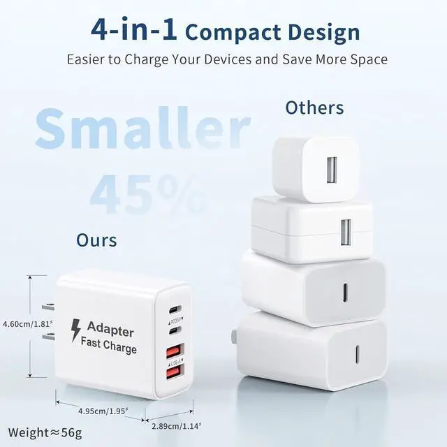 Alt view image 4 of 7 - USB C Charger Block 40W 2Pack 4-Port Type C Fast Charging Blocks PD USBC Plug Adapter + QC USB Wall Charger Cube Multiport Brick Compatible with iPhone 16 15 14 13 12 11 Pro Max XS