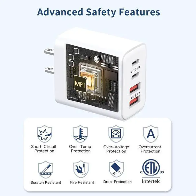 Alt view image 5 of 7 - USB C Charger Block 40W 2Pack 4-Port Type C Fast Charging Blocks PD USBC Plug Adapter + QC USB Wall Charger Cube Multiport Brick Compatible with iPhone 16 15 14 13 12 11 Pro Max XS