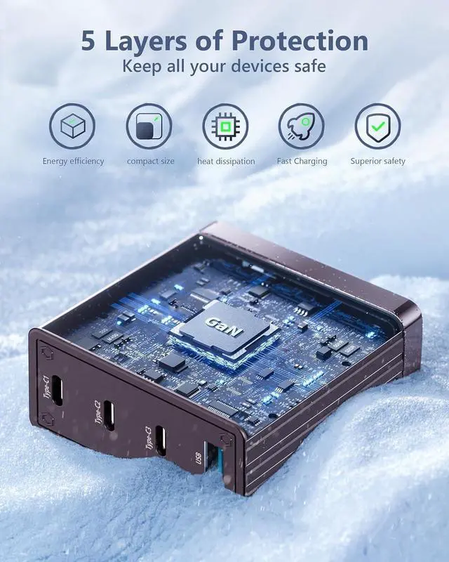 Alt view image 7 of 7 - ACOUCOU 100W USB C Charger 4-Port GaN Fast Charging Foldable Compact Laptop Charger Power Adapter for MacBook Ipad iPhone Galaxy S24 Ultra Steam Deck Google Pixelbook and More