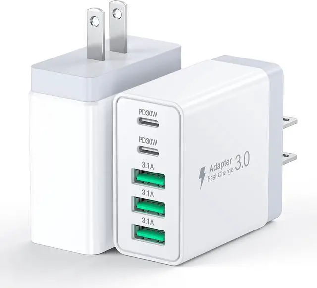 Main image of [2-Pack] 60W USB C Wall Charger 5-Port Fast USB C Charging Block 30W Type C Power Adapter 2USB C+3USB A Multiport Charging Cube USB A Wall Plug for iPhone 17/16/15 Pro Max Plus MacBook  Galaxy