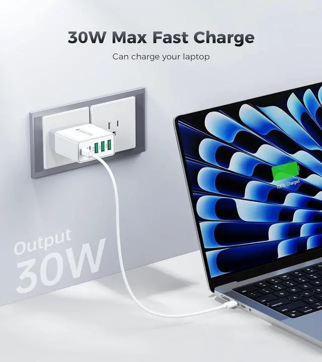 Alt view image 4 of 7 - [2-Pack] 60W USB C Wall Charger 5-Port Fast USB C Charging Block 30W Type C Power Adapter 2USB C+3USB A Multiport Charging Cube USB A Wall Plug for iPhone 17/16/15 Pro Max Plus MacBook  Galaxy