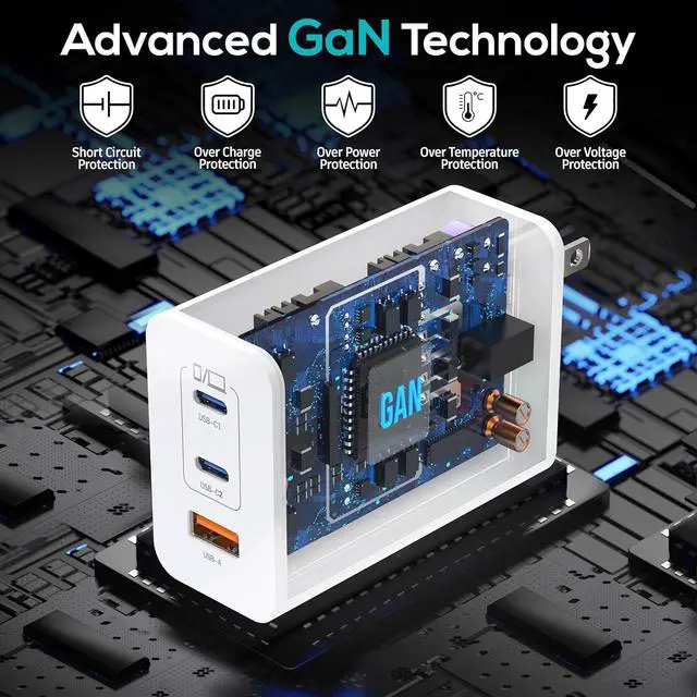 Alt view image 2 of 7 - USB C Block 100W GaN 3 Ports Wall Plug Super Fast Charging Block PD+QC Multiport Power Adapter USB C Charger Type C for iPhone 17 17 Air 17 Pro 17 Pro Max 16 15 14 iPad Galaxy S25 Tablet