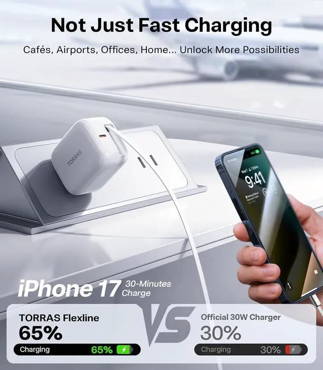 Alt view image 3 of 7 - FlexLine 40W for iPhone 17 Charger Fast Charging Retractable USB C Charger Block with Cable Dual-Port GaN  Type C Adapter for iPhone 16 Pro Max/iPhone 16/iPhone 15 with Foldable Plug