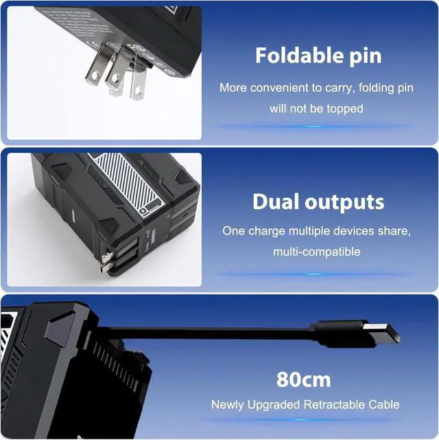 Alt view image 5 of 7 - 2-in-1 Compatible with 120w Fast Charger 2025 New Retractable Wall Fasts Charging Power Adapter with All in One Foldable Plug Multi-Functional Fast Smart Charger for Phone Tablet Laptops (Green)