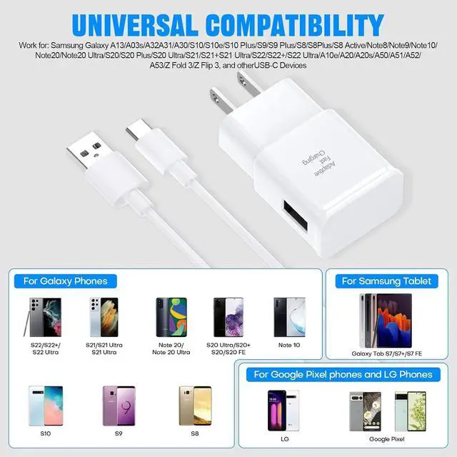 Alt view image 6 of 7 - Fast Charger for  Fast Charging Quick Charger USB Type C 6.6ft Cord Cable for  Galaxy Phone S10/S9/S8/Plus/A51/A52/A53/S25/S24/S23/S22/S21/S20/Ultra/Note20/Note10/Note9/Note8/White