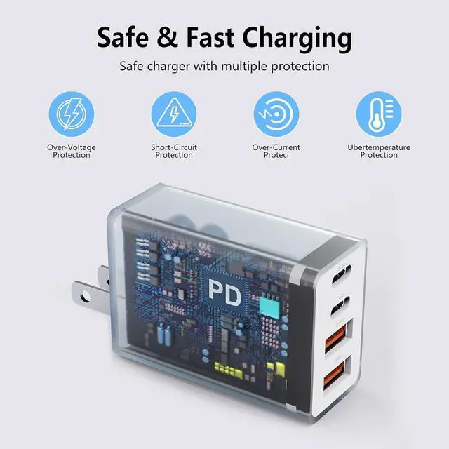 Alt view image 2 of 7 - 2Pack USB C Charger Block 40W Fast USB C Wall Charger 4-Port PD Power Adapter + QC Wall Plug Multiport Type C Charging Block Cube for iPhone 17 16 15 Pro Max XR XS 8 7 iPad Galaxy Tablet - White