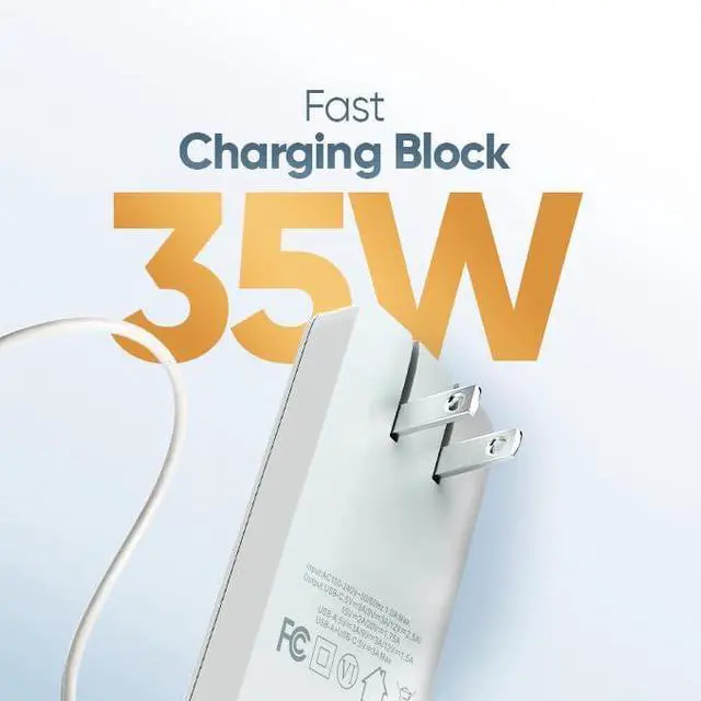 Alt view image 3 of 7 - Flat Wall Charger 35W Super Fast Charger USB C for  Galaxy S25 Ultra S24 iPhone 16 Pro Max Slim USB Wall Charger with Flat Plug Adapter Dual Port A & C Flat Outlet Plug |