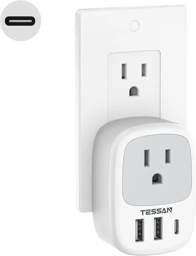 Main image of Wall Charger Block 3 USB Charging Ports (1 USB C) and 1 AC Outlet Splitter 1875W Wall Outlet Extender Multi Plug Adapter for Cruise Home Office Dorm Room Essentials