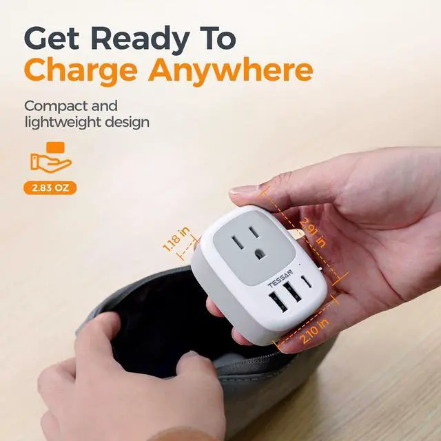 Alt view image 4 of 6 - Wall Charger Block 3 USB Charging Ports (1 USB C) and 1 AC Outlet Splitter 1875W Wall Outlet Extender Multi Plug Adapter for Cruise Home Office Dorm Room Essentials