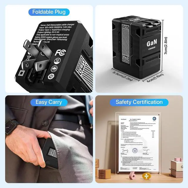 Alt view image 5 of 7 - 2 in 1 Retractable Gan Wall Charger with Dual Cables Fast Charging 45W Retractable Phone Charger Wall Plug with 2 Charging Cable USB C Chargers Block for iPhone 17 16 15 14 13 LG Pixel