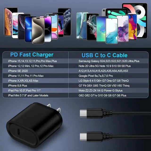 Alt view image 7 of 7 - 20W Fast Charger Block 6FT USB C Android Phone Charger Cord Compatible for Motorola Edge 2025/Razr+/Razr 50/G Power/G Stylus 5G/G Play/Moto G/X50 Ultra PD 3.0 Power Adapter with Type C Charging Cable