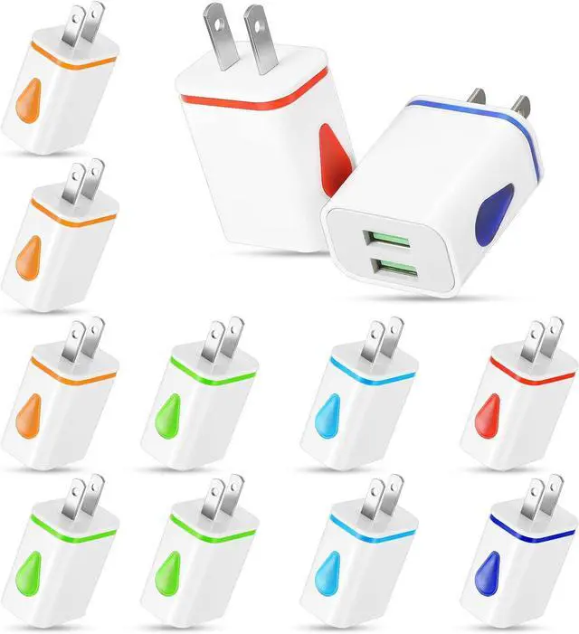 Main image of 12 Pcs Fast USB Wall Charger Charging Block Bulk Adapter Plug Cube 2.1A USB Wall Charger Replacement for Most Smartphones and Tablets(Colorful)