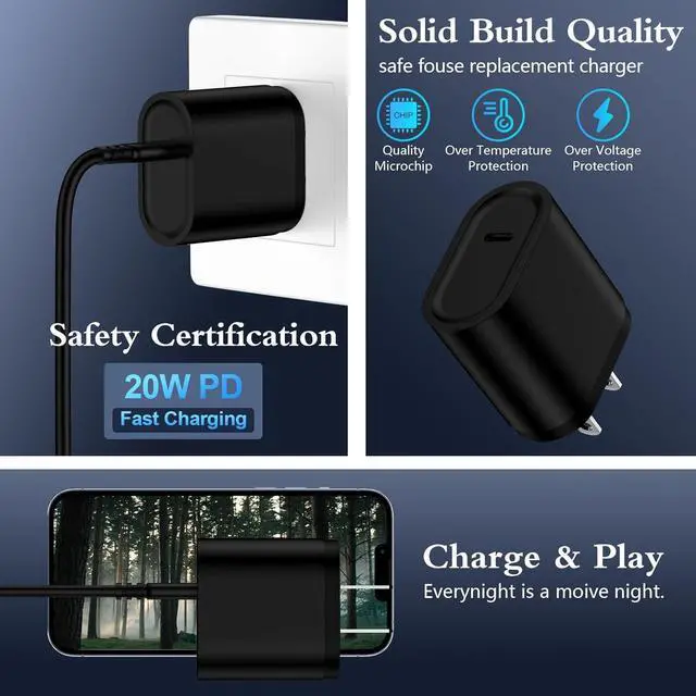 Alt view image 5 of 7 - 20W Fast Charger Block 6FT USB C Android Phone Charger Cord Compatible for Motorola Edge 2025/Razr+/Razr 50/G Power/G Stylus 5G/G Play/Moto G/X50 Ultra PD 3.0 Power Adapter with Type C Charging Cable