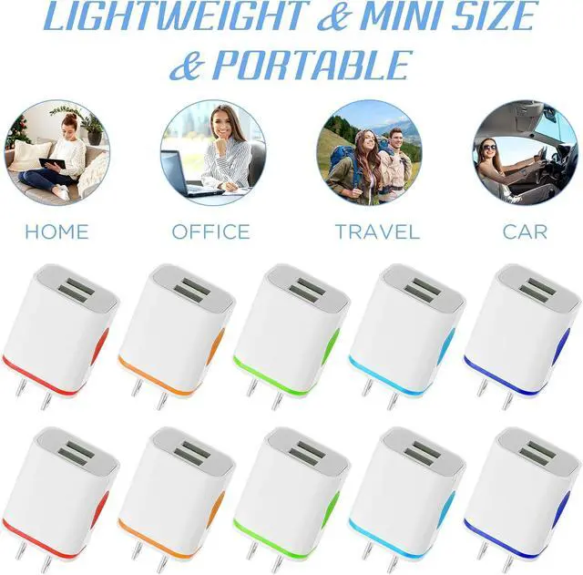 Alt view image 6 of 6 - 12 Pcs Fast USB Wall Charger Charging Block Bulk Adapter Plug Cube 2.1A USB Wall Charger Replacement for Most Smartphones and Tablets(Colorful)