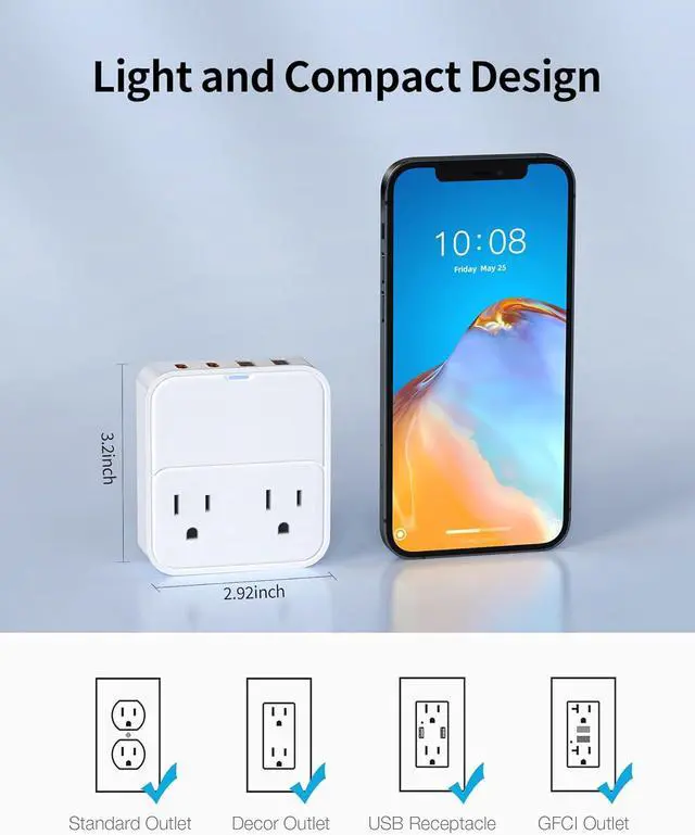 Alt view image 5 of 7 - USB C Charger Block Slim Flat USB Wall Charger Plug with 2 Outlet Ports Multi USB C Charging Power Adapter for Home Travel Office School (20W)