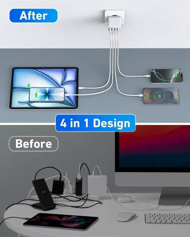 Alt view image 5 of 7 - European Travel Plug Adapter 40W 4-Port USB C Wall Charger Plug Type C Fast Charging Block International Power Adaptor US to Europe EU for iPhone 17 16 15 14 13 12 11 Pro Max XS iPad Galaxy