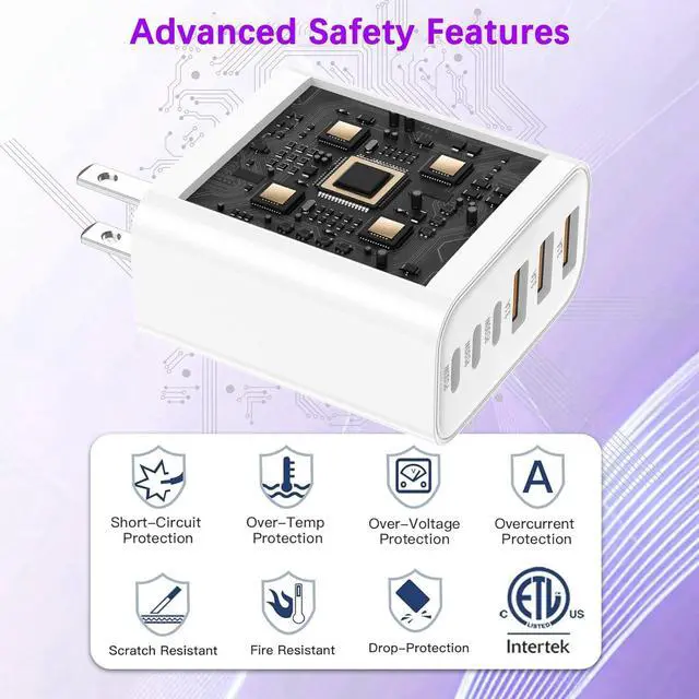 Alt view image 5 of 7 - 65W USB C Charger Block 6-Port Type C Charger Fast Charging Block PD 3.0 USB Multiport Chargers Brick QC Power Charger Adapter for iPhone 17/16/15/14/13/12/11 Pro Max iPad iPod  Galaxy
