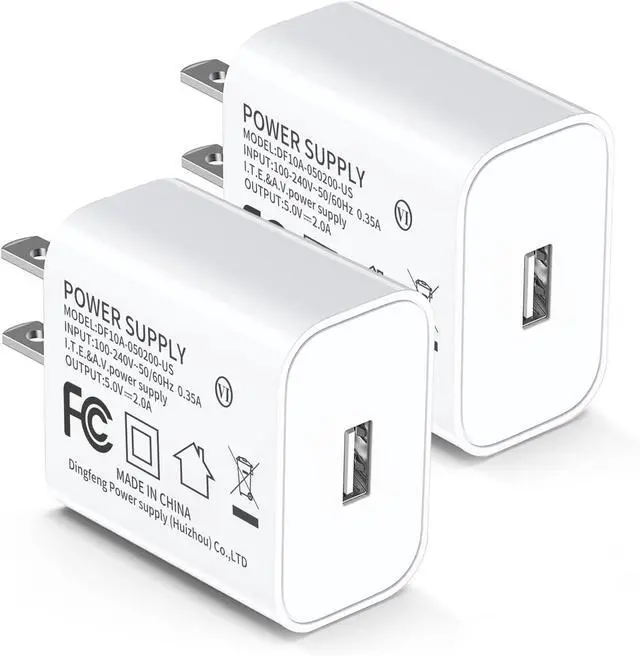 Main image of 5V 2A Power Adapter UL Certified USB Wall Charger 2-Pack  Fast Charging Plug Cube for iPhone 13/14/15/16/16 Pro/Pro Max/Plus XS/XR/X & Watch Series 7/8 Ideal for Home & Travel Use
