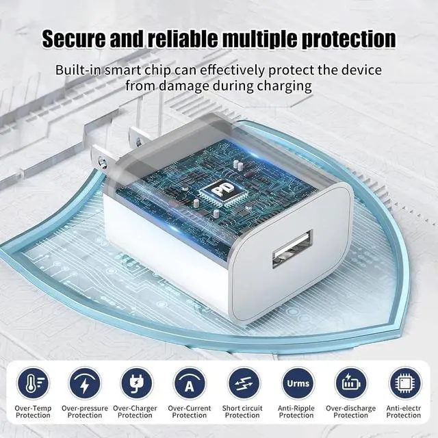 Alt view image 4 of 7 - 5V 2A Power Adapter UL Certified USB Wall Charger 2-Pack  Fast Charging Plug Cube for iPhone 13/14/15/16/16 Pro/Pro Max/Plus XS/XR/X & Watch Series 7/8 Ideal for Home & Travel Use