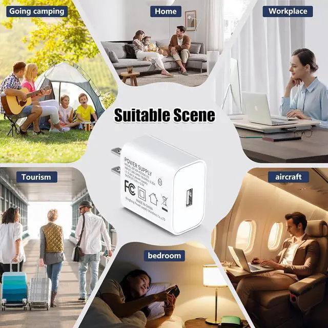 Alt view image 7 of 7 - 5V 2A Power Adapter UL Certified USB Wall Charger 2-Pack  Fast Charging Plug Cube for iPhone 13/14/15/16/16 Pro/Pro Max/Plus XS/XR/X & Watch Series 7/8 Ideal for Home & Travel Use