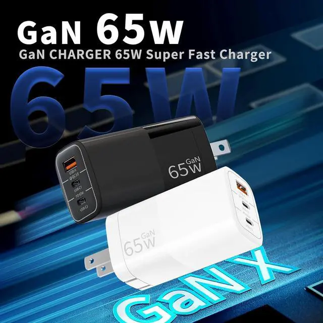 Alt view image 6 of 7 - 65W GaN Fast Charger 3-Port USB C PD Power Adapter (2×USB-C + 1×USB-A)  Compact & Foldable for MacBook Pro/Air iPhone 16 iPad Galaxy S25  XPS  Travel-Friendly & Overheating Protection