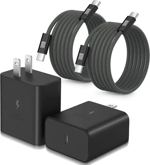 Main image of 45W USB C Charger for Galaxy S25 Ultra Super Fast Charging Block with 6ft USB C to C Cable Compatible with Galaxy S24 FE S23 S22 S21 Note Tab S10 iPhone 16 Pro Max -2Pack Black