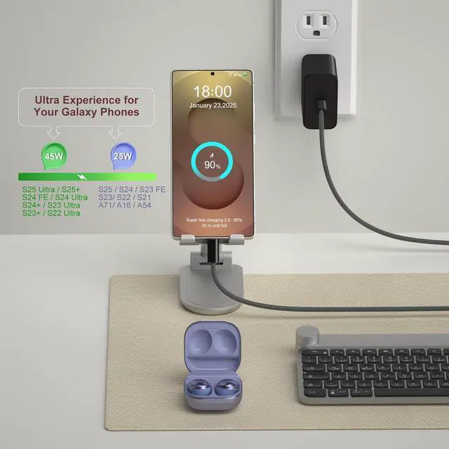 Alt view image 3 of 7 - 45W USB C Charger for Galaxy S25 Ultra Super Fast Charging Block with 6ft USB C to C Cable Compatible with Galaxy S24 FE S23 S22 S21 Note Tab S10 iPhone 16 Pro Max -2Pack Black