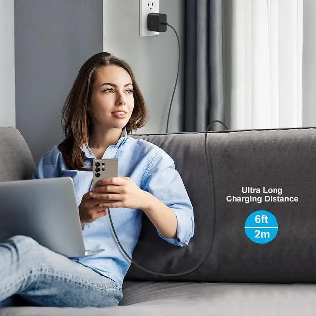 Alt view image 6 of 7 - 45W USB C Charger for Galaxy S25 Ultra Super Fast Charging Block with 6ft USB C to C Cable Compatible with Galaxy S24 FE S23 S22 S21 Note Tab S10 iPhone 16 Pro Max -2Pack Black