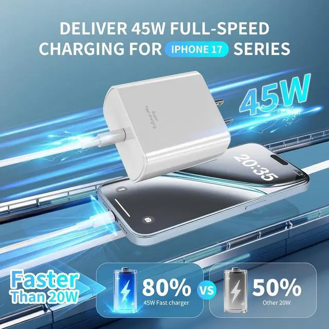 Alt view image 2 of 7 - USB C Charger for iPhone 17 Pro Max 2Pack 45W USB-C Super Fast Charging Wall Charger Block Power Adapter with 6FT Type C USBC to C Cable for iPhone 17/17 Pro/17 Pro Max/Air/16 Plus/16/15 Galaxy