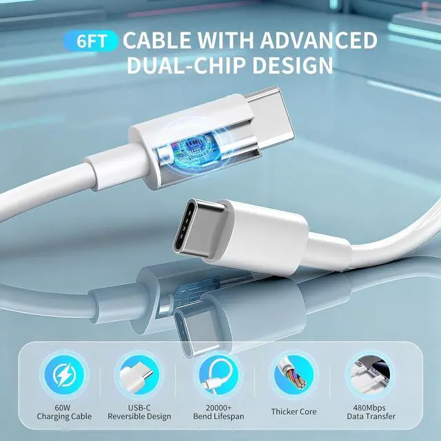 Alt view image 5 of 7 - USB C Charger for iPhone 17 Pro Max 2Pack 45W USB-C Super Fast Charging Wall Charger Block Power Adapter with 6FT Type C USBC to C Cable for iPhone 17/17 Pro/17 Pro Max/Air/16 Plus/16/15 Galaxy