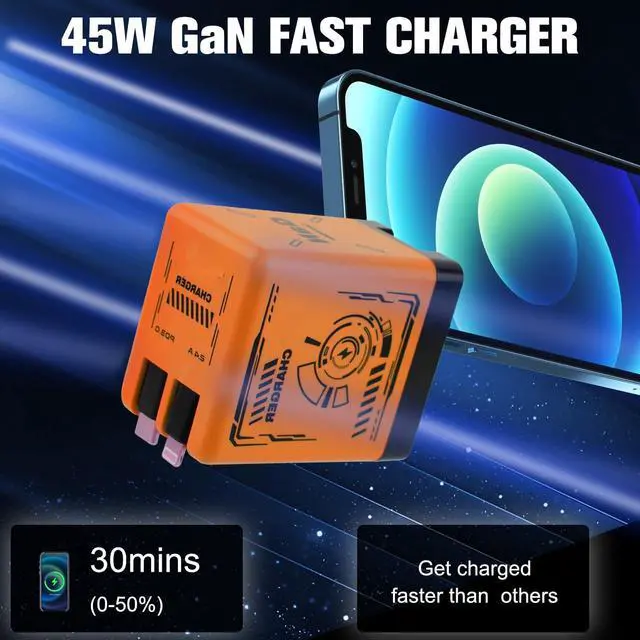 Alt view image 5 of 7 - 2-in-1 Compatible with Fast Charger 45W Retractable Phone Charger Wall Plug with Lightening and Type-C Cables for iPhone16/15 Series Galaxy S25/24 Android and MoreBlack