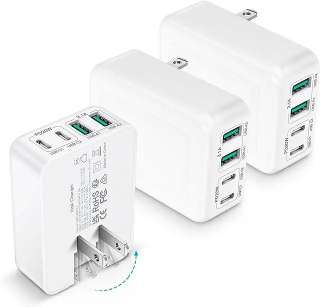 Main image of 3-Pack USB C Charger Block Flat USB C Charger 40W 4-Port PD3.0 Slim Fast Charging Block with Foldable Plug Type C Power Adapter Brick for iPhone 16/15/14/11/12/13 Pro/Max iPad  Galaxy