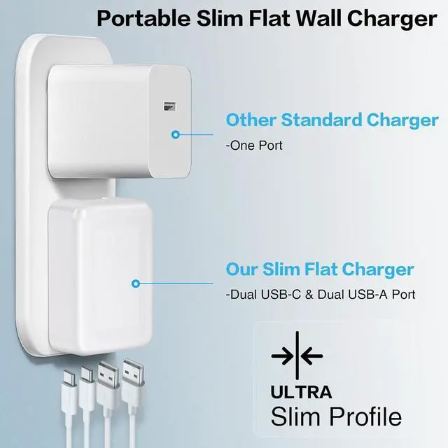 Alt view image 2 of 7 - 3-Pack USB C Charger Block Flat USB C Charger 40W 4-Port PD3.0 Slim Fast Charging Block with Foldable Plug Type C Power Adapter Brick for iPhone 16/15/14/11/12/13 Pro/Max iPad  Galaxy