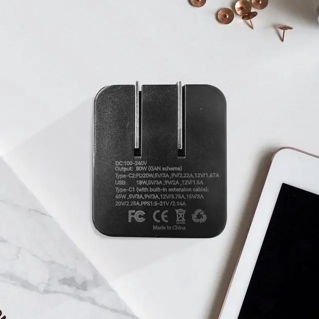 Alt view image 5 of 7 - Tobre Retractable USB C Charger for iPhone 17 Scalable 80W Max Fast Charger Wall Plug 80W Retractable Phone Charger Plug with Retractable Cable for iPhone 17 Pro Max/16/15 Galaxy S25 Pixel 10 iPad