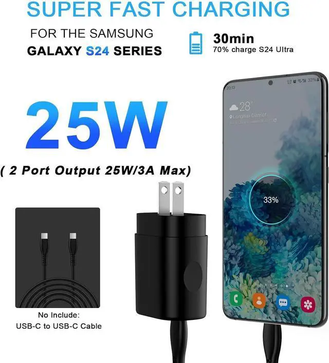 Alt view image 6 of 7 - Charger Plug Super Fast Charging 25W 2 Port USB A & USB C Wall Charger Block Android Phone Adapter Compatible with  Galaxy S25 Ultra S25 FE Edge S25 Plus A17 A16 A35 A55 S24 A14 A54 S23 S22 A25