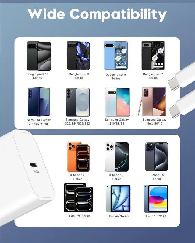 Alt view image 5 of 7 - [2025 Upgraded] iPhone 16e/16 Pro/17 Charger 2-Pack 20W USB C Fast Wall Charger Block with 60W 6FT USB C Charging Cable Cord for iPhone 17/17 Pro Max/Air/16/16e/15/15 Pro Max/Plus iPad Power Adapter