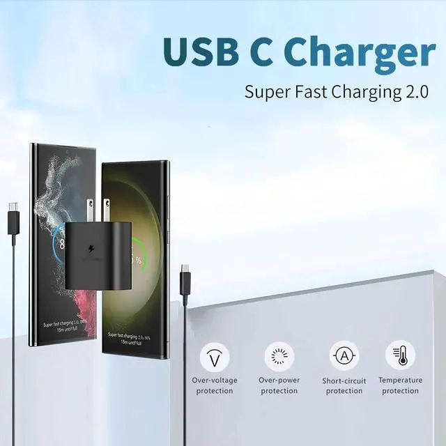 Alt view image 3 of 7 - 45W Fast Charger USB C Port Adapter Wall-Mounted Cube Charging Block.Type-c Mobile Phone Charger with C to C Cable is Suitable for  S25/S24/S23/S22/S21 Galaxy and More.