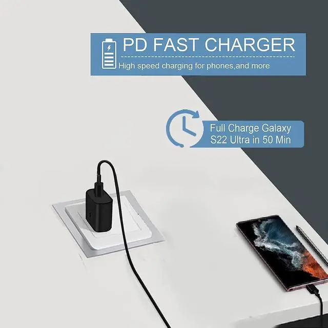 Alt view image 5 of 7 - 45W Fast Charger USB C Port Adapter Wall-Mounted Cube Charging Block.Type-c Mobile Phone Charger with C to C Cable is Suitable for  S25/S24/S23/S22/S21 Galaxy and More.