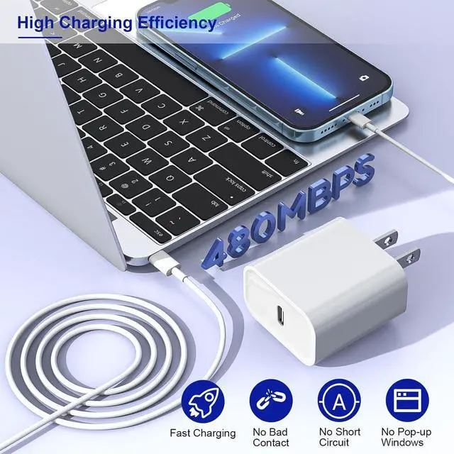 Alt view image 5 of 7 - Fast Charger 10FT Extra Long Fast iPhone Charger Travel Plug Adapter Super Quick  Charging USB C Wall Charge Block with 10Foot Lightning Cable Cord for iPhone 14/13/12/11/X/XR/SE2022/iPad