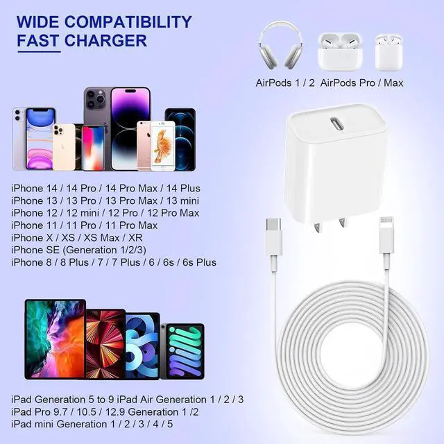 Alt view image 7 of 7 - Fast Charger 10FT Extra Long Fast iPhone Charger Travel Plug Adapter Super Quick  Charging USB C Wall Charge Block with 10Foot Lightning Cable Cord for iPhone 14/13/12/11/X/XR/SE2022/iPad