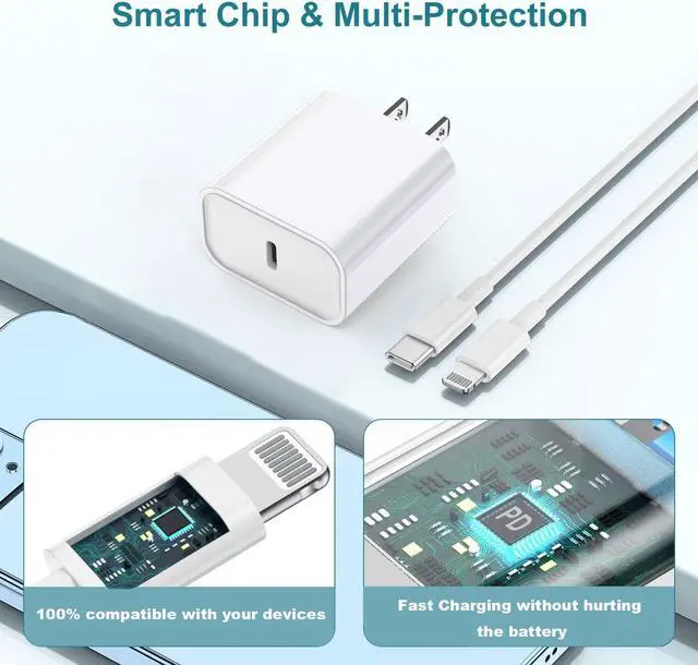 Alt view image 6 of 7 - iPhone Charger Fast Charging iPhone Fast Charger 2Pack Type C Fast Charger Block Plug Adapter 6FT USB-C to Lightning Cable Cord for iPhone14/13/13 Pro/12 Pro/12 Pro Max/11/Xs Max/XR/X/SE iPad AirPods